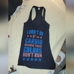 Womens tank top . Printed front.  black . size small